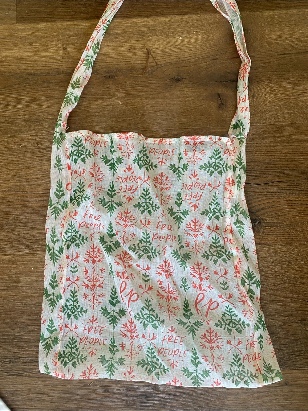 Free People White Tote with Green and Coral Leaf Print Rare